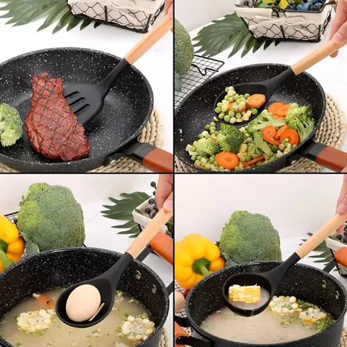 Set 11 De Cocina Antiadherentes De Silicona + Almacenamiento Negro 4