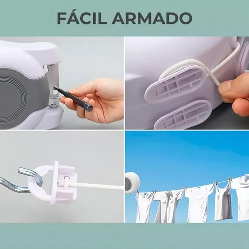 Tendedero Retractil Colgador Ropa Pared Doble Linea Color Blanco 16