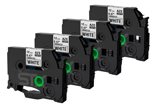 Pack 4 Cintas Tze-231 Alternativa Brother 12mmx8mts Blanca Negro