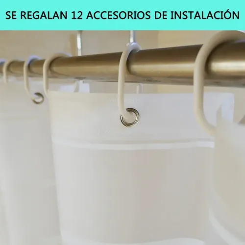Cortina De Baño Yu Forro Rayada Blancas 180x180cm Con Ganchos Peva Blanco Rayas 9