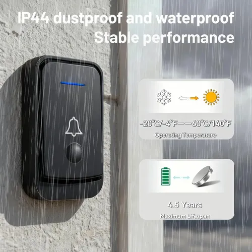 Timbre Inalámbrico Para Puerta Con 2 Receptores Impermeables Negro 5