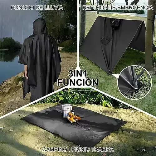 Poncho Impermeable Sin Olor Suave Capa Impermeable 210*140cm Negro 210*140cm 6