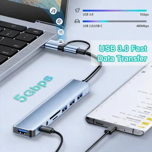 Hub Usb Hota Usb-c 8 Puertos Compatible Macbook Pro Samsung LG Huawei Plateado 11