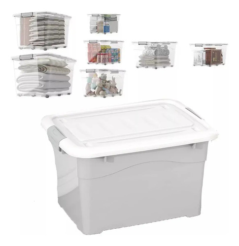 Caja Organizadora 60 Litros Con Ruedas Color Gris Falatale 11