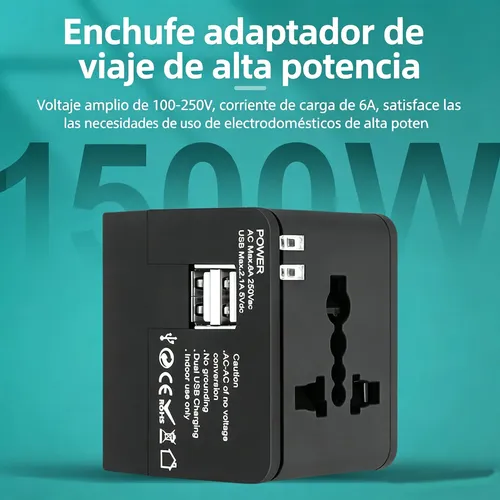 Adaptador Enchufe Universal Negro Tecnolab Tl354 Con Usb Viajes Brasil 7