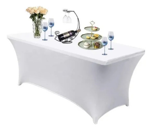 Mantel Spandex Blanco Rectangular 180x75 Cm Para Eventos Lavable Liso 12
