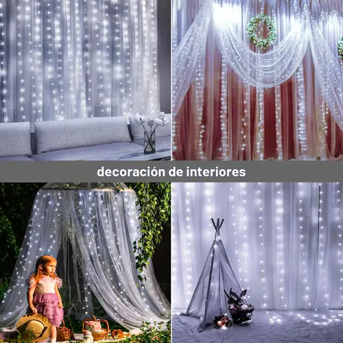 Cortinas Serie Luces 300 Led Decorativas Usb 8 Modelo 3x3m 6