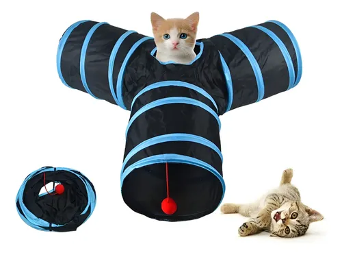 Divertido Tunel Plegable Gato 3 Vías D Juego Mascotas 3 Way  Negro