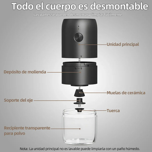 Molinillo De Café Eléctrico Moledor Núcleo Molienda Cerámico Negro 7