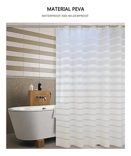 Cortina De Baño Yu Forro Rayada Blancas 180x180cm Con Ganchos Peva Blanco Rayas 16
