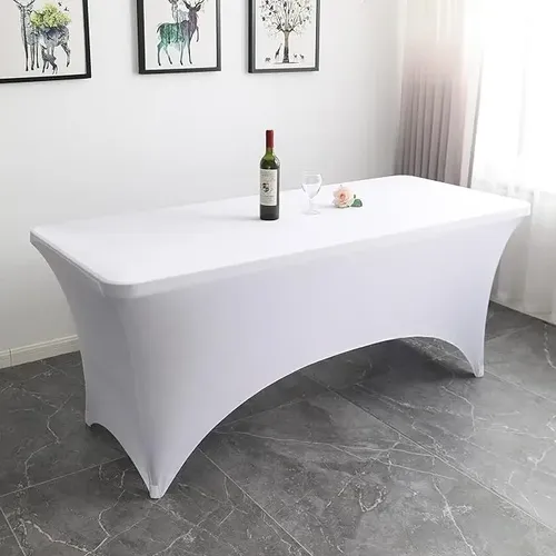 Mantel Spandex Blanco Rectangular 180x75 Cm Para Eventos Lavable Liso 15