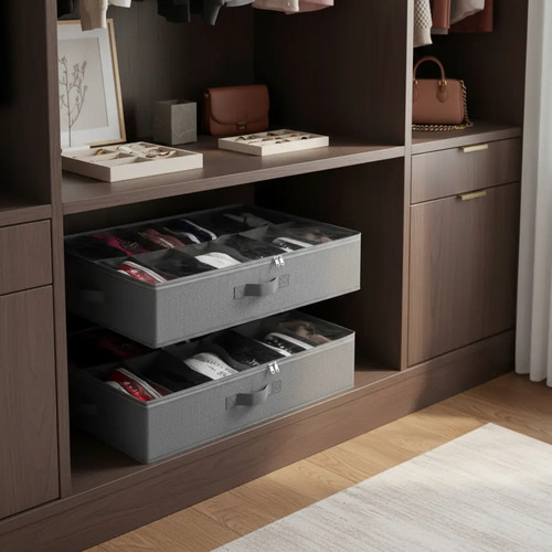 Organizador Zapatos Bajo Cama Almacenamiento Zapatero Set X1 Gris 13
