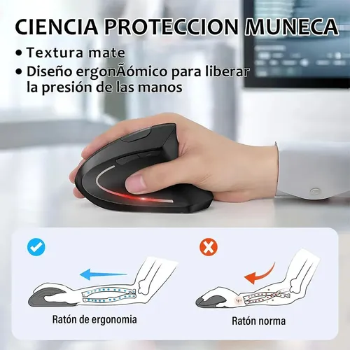 Ratón Vertical Inalámbrico Mouse Usb 2.4ghz Recargable Blanc Blanco 5