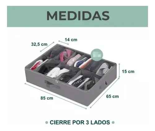 Organizador Zapatos Bajo Cama Almacenamiento Zapatero Set X1 Gris 16