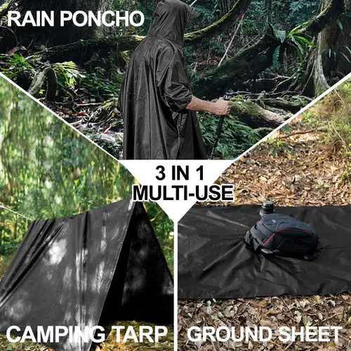 Poncho Impermeable Sin Olor Suave Capa Impermeable 210*140cm Negro 210*140cm 5