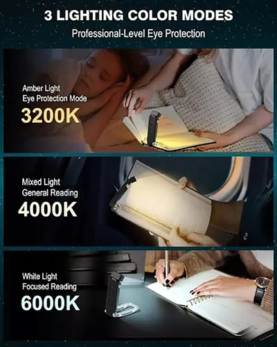 Luz De Lectura Para Leer Luz Para Leer Libros Recargable Negro 15