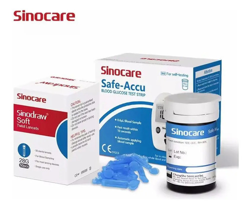 100 Tiras Reactivas Y 100 Lancetas Sinocare Safe Accu Color Azul Acero 5