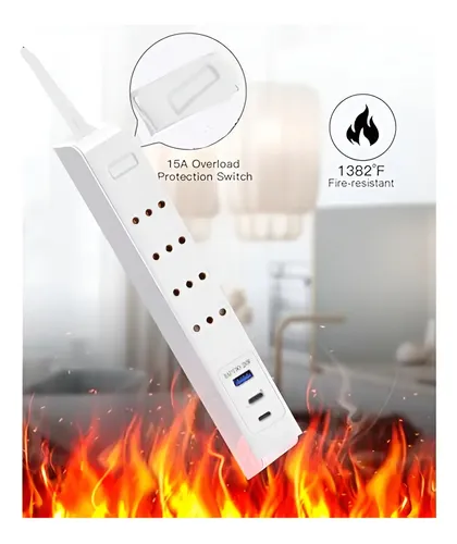 Alargador 4 Enchufes +rápida 20w ,2type C+1usb Protección Blanco 7