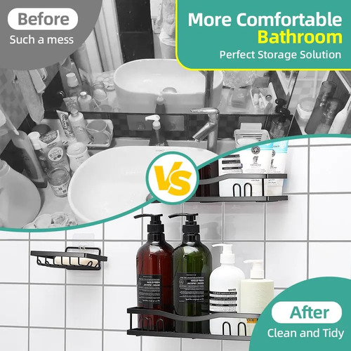Organizador De Ducha Repisa Baño Adhesivo Set 3 Inoxidable Negro 8