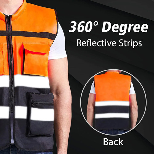 Chaleco Geólogo Ingeniero Reflectante Bolsillos Premium Naranja Y Negro Xl175 Xl 6