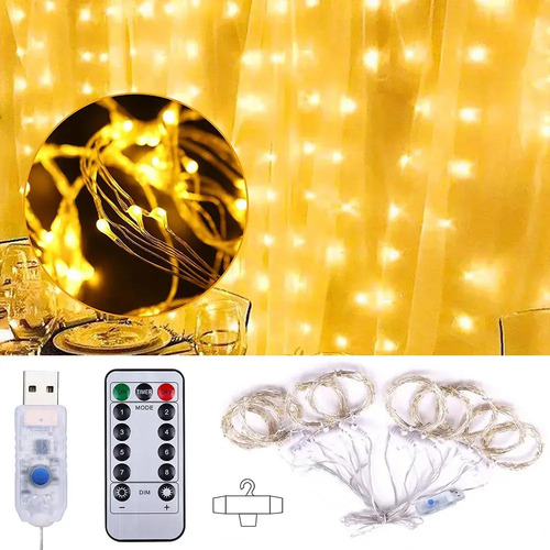 3mt Cascada Luces Guirnalda Cortina Led Navidad Eventos Boda Amarillo Cálido 10