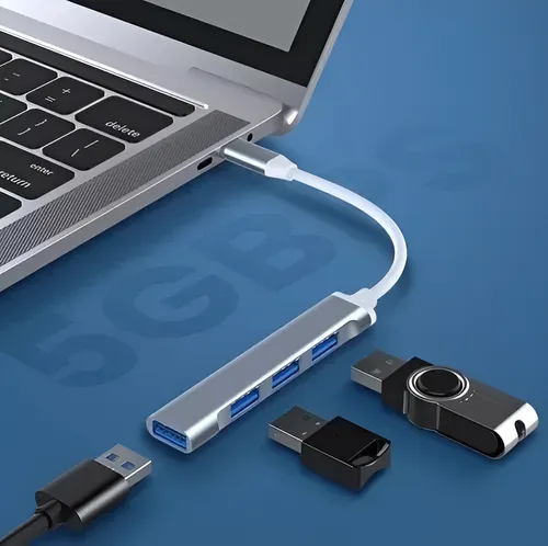 Adaptador Extension Hub Type Tipo C A 4 Puertos Usb3.0 5gbsp Plateado 12
