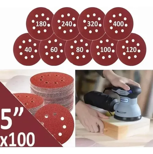 Set 100 Lijas Velcro Con 8 Orificios 125mm 5 Pulgadas / Uss 100 2