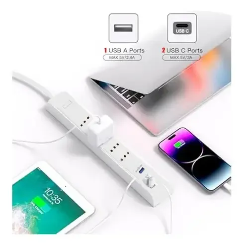 Alargador 4 Enchufes +rápida 20w ,2type C+1usb Protección Blanco 19