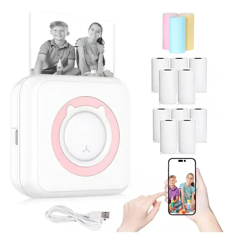 Mini Impresora Térmica Portátil Bluetooth Accesorios 13 Roll Rosa