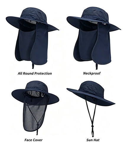 Sombrero Gorro 3 En 1 Para Sol Guarda Polvo Trekking Pesca Negro El Código Medio Se Puede Ajustar 6