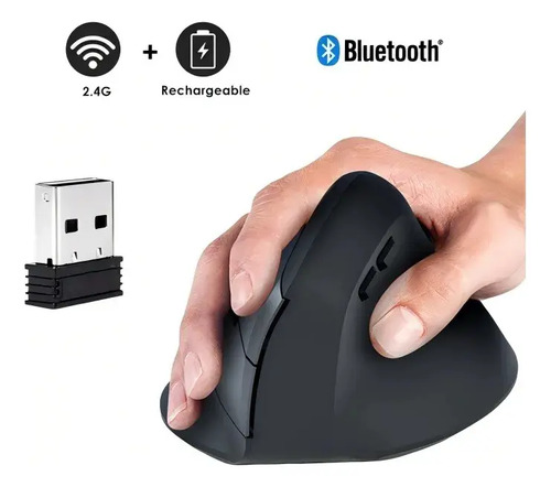 Ratón Vertical Inalámbrico 2.4g Bluetooth X Usb Ergonómico Negro 2