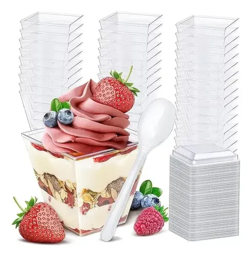 Vaso O Pocillos C/tapa 160 Ml Acrílico Postre X 50 +embalaje Blanco 10