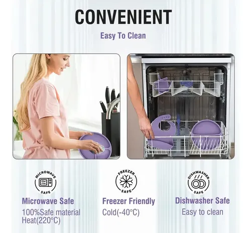 Juego De Alimentación De Silicona Antideslizante Bebes 13pz Morado Oscuro Lisa 13
