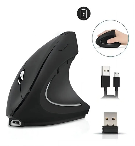 Ratón Vertical Inalámbrico 2.4g Recargable X Usb Ergonómico Color Negro