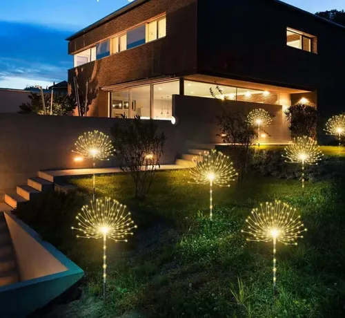 Pack X4 Luces Micro Led Fuego Artificial Solares Navidad Amarillo 2