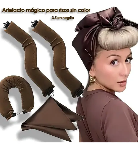 4piezas Kit Rizadores Sin Calor Para Cabello Ondulado Rizado Caqui 5
