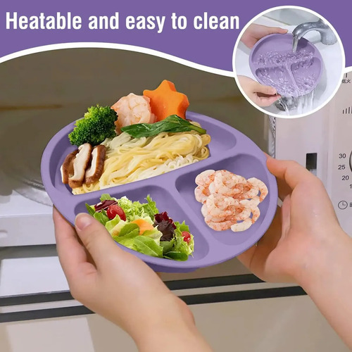Juego De Alimentación De Silicona Antideslizante Bebes 13pz Morado Oscuro Lisa 12