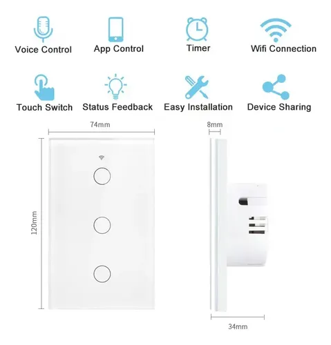 Apagador Inteligente Wifi Sin Cable Neutro 1,2 O 3 Canales 4