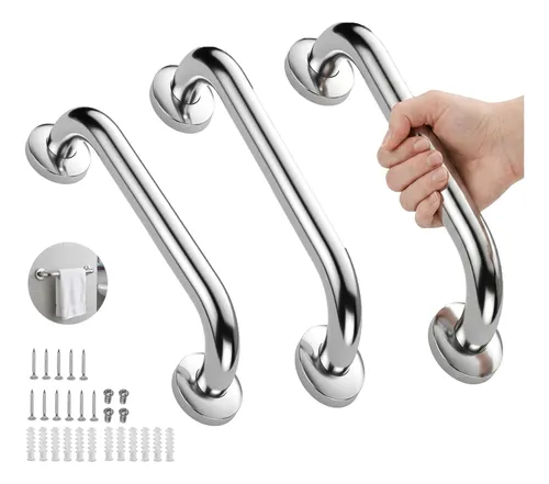 Pack De 3 Manillas (barra) Seguridad Baño Ducha Plateado 10