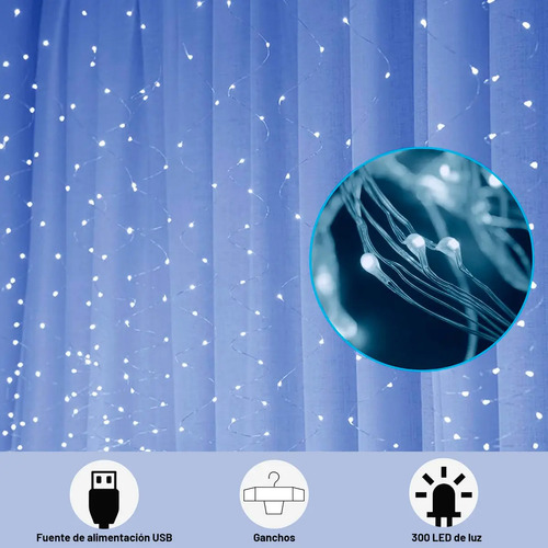 Cortinas Serie Luces 300 Led Decorativas Usb 8 Modelo 3x3m