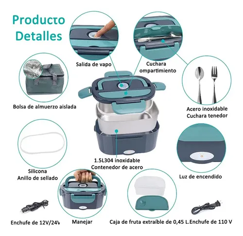 Lonchera Eléctrica Aluminio Portátil Calentar Comida 220v80w Verde Oscuro 10