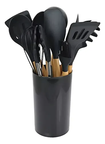 Set 11 De Cocina Antiadherentes De Silicona + Almacenamiento Negro 2