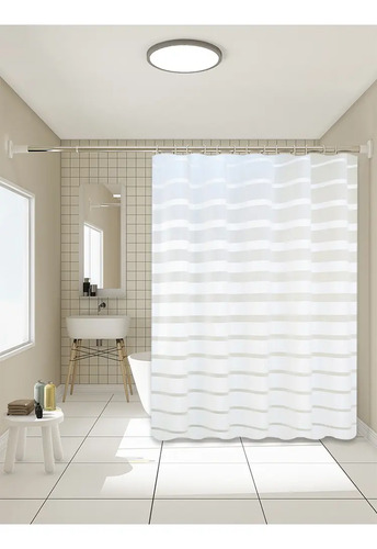 Cortina De Baño Yu Forro Rayada Blancas 180x180cm Con Ganchos Peva Blanco Rayas 2