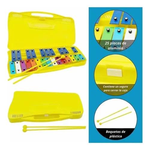 Metalofono Cromatico 25 Notas Xilofono Infantil Escolar Color Amarillo 19