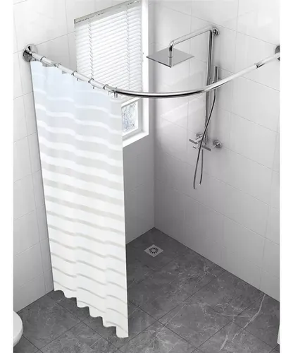 Cortina De Baño Yu Forro Rayada Blancas 180x180cm Con Ganchos Peva Blanco Rayas 20