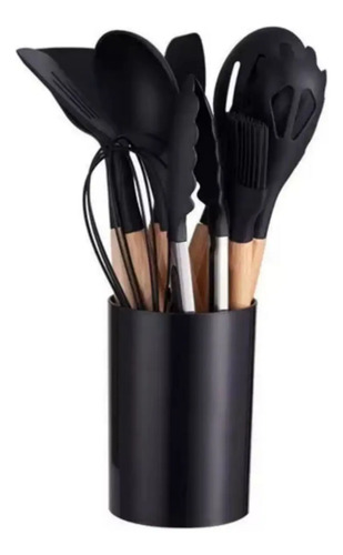 Set 11 De Cocina Antiadherentes De Silicona + Almacenamiento Negro 11