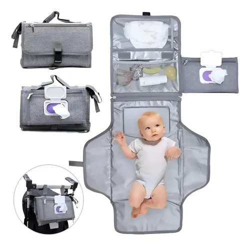 Mudador Portátil Impermeable Bebé Cambiador Plegable Gris Oscuro Color Sólido 11