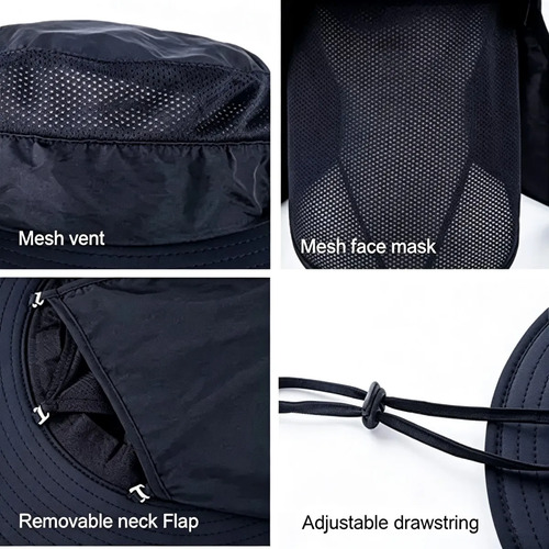 Sombrero Gorro 3 En 1 Para Sol Guarda Polvo Trekking Pesca Negro El Código Medio Se Puede Ajustar 5