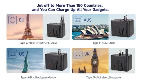 Enchufe Adaptador Viaje Universal En Uno 4 In 1 Gan 35w 16