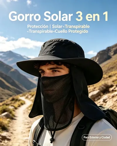 Sombrero Gorro 3 En 1 Para Sol Guarda Polvo Trekking Pesca Negro El Código Medio Se Puede Ajustar 14